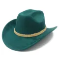 Close-up view of the dark green suede cowboy hat featuring a delicate braided beige band. - One Size / Dark Green