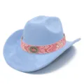 Light blue bohemian jazz hat for women and men, retro wide brim western cowboy top hat. - One Size / Light Blue