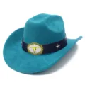 Turquoise faux suede western cowboy hat with bull skull buckle and star studs for men women - One Size / Teal
