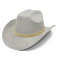 Grey suede cowboy hat close-up, highlighting the detailed braided band and soft texture. - One Size / Gray