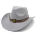 Grey wool felt western cowboy hat with brown leather band, vintage metal studs and bull head. - One Size / Gray
