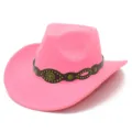 Pink western cowboy hat with brown bull head decorative band and metal studs detail. - One Size / Rose Red