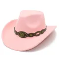 Pink felt western cowboy hat with brown studded band and bull head emblem for women. - One Size / Pink