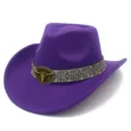 Purple felt cowboy hat with vintage bull head buckle and decorative band for women and men. - Cowboy Top Hat / Purple