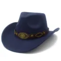 Cappello da cowboy blu scuro alla moda con fascia in pelle e borchie testa di toro per stile. - Taglia unica / Blu scuro