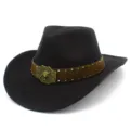 Classic western cowboy hat with metal bull buckle and vintage leather band for men and women. - One Size / Black (FT1020)