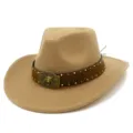 Classic western cowboy hat in camel felt with embossed leather band and bull head buckle. - One Size / Camel (FT1020)