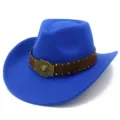 Vibrant blue felt western cowboy hat featuring a patterned brown band and bull buckle. - One Size / Royal Blue (FT1020)