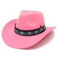 Dettaglio del cappello da cowboy rosa con nastro nero con note musicali e cavalli. - Taglia unica / rosa scuro