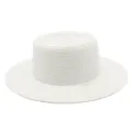 Vista detallada de un sombrero de paja blanco simple, perfecto para protección solar en la playa. - Talla única / Blanco