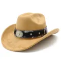 Wildleder Cowboyhut mit Schlangenmuster Band und Stierschädel Schnalle im Western Stil. - Einheitsgröße / Khaki