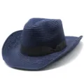 Cappello da cowboy in paglia blu scuro da donna cappello da sole vintage elegante - Taglia unica / Blu scuro