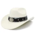 Damen Herren Vintage Weiß Wildleder Cowboyhut Western Jazz Kappe mit Schlangenleder Band - Einheitsgröße / Beige