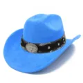 Blauer Wildleder Western Cowboy Hut mit Schlangenmuster Band und Stierkopf Schnalle. - Einheitsgröße / Blau