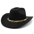 Classico cappello da cowboy western nero con elegante nastro di piume e turchese. - Taglia unica / Nero