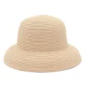 Primo piano sulla trama del cappello di paglia beige, perfetto per sole e spiaggia estiva. - Taglia unica / Rosa