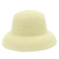 Gros plan du chapeau de paille beige vintage, montrant une texture tissée et forme de dôme. - Taille unique / Kaki