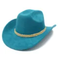 Turquoise suede cowboy hat with braided band, wide brim western style for men and women. - One Size / Teal