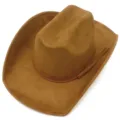 Brown suede western cowboy hat detail, wide brim sun hat, retro fashion fedora accessory. - One Size / Brown