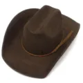 Brown suede western cowboy hat detail, braided band and tassel, retro vintage wide brim style - One Size / Coffee