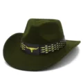 Sombrero de Vaquero Western Clásico Fedora Duro Exterior Viaje Sol Elegante - Talla única / Verde Militar