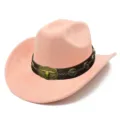 Pink suede western cowboy hat featuring detailed bronze bull skull hardware and leather band. - One Size / Pink