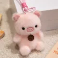 Cute pink plush pig keychain and bag charm with soft furry texture and stylish strap. - 12cm Colored Rope / Pig