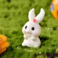 Cute mini resin rabbit figurine for micro landscape garden decor, 3.6cm tall white bunny toy. - No. 15 Sitting Rabbit Wearing a Flower