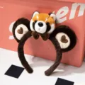 Diadema de peluche de panda rojo con orejas bonitas y lazo, banda de pelo suave para mujer. - Diadema - Mapache de Corazón