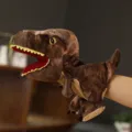 Brown dinosaur hand puppet plush toy, cute T-Rex animal doll for kids early education storytelling. - Brown Dinosaur