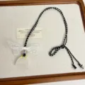 Chic lace bow handbag pendant necklace niche design black white braided chain aesthetic jewelry - White