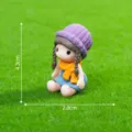 Miniature girl resin figurine doll ornament with cute hat and scarf for desktop decor. - Girl with Purple Hat / Purple