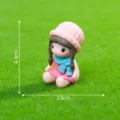Mini cute girl doll figurine with pink knit hat and blue scarf, creative birthday gift decor. - Pink Hat / Pink