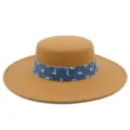 Sombrero fedora de fieltro camello con banda vaquera azul lentejuelas ala ancha vintage - Talla única / Camel