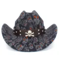 Halloween skull cowboy hat gothic retro festival fedora cap for men and women party costume - One Size / Gray