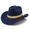 Detailed view of dark blue felt cowboy hat with striking silver star rivets and contrast band. - One Size / Dark Blue