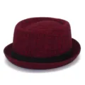 Retro red plaid pork pie hat for men and women, classic British jazz hat with black band. - One Size / Burgundy