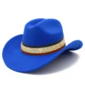 Blue felt cowboy hat with star rivets western party hat festival costume accessory - One Size / Sapphire Blue