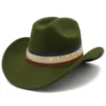 Green western cowboy hat with red white blue stripe star rivets festival party costume - One Size / Army Green