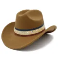 Brown western cowboy hat with red white blue star rivet hatband, lightweight party accessory. - One Size / Khaki