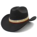 Close-up detail of western cowboy hat with red white blue star rivet band and felt texture. - One Size / Black