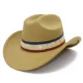Detailed view of the western cowboy hat featuring silver star rivets and patriotic ribbon. - One Size / Camel