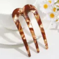 Schildpatt U-förmige Haargabel, minimalistische 3-Zinken Dutt-Nadel, elegantes Detail. - Dreizack Haarnadel / Gelbbraun