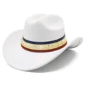 White western cowboy hat with star rivets, perfect for Independence Day and party events. - One Size / White