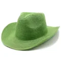 Gros plan détaillé du chapeau de paille vert respirant, style cow-boy occidental. - Taille unique / Vert