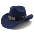 Vue détaillée du chapeau de cow-boy style western avec drapeau américain et aigle. - Taille unique / Bleu foncé