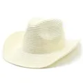 Vue detaillee du chapeau de cowboy en paille tisse elegante, ideal pour la protection solaire. - Taille unique / Crème