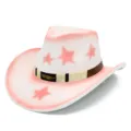 Roze sterpatroon westerse cowboyhoed met etnische geweven band en mooie veerdecoratie. - Eén maat / Roze Wit Verlopen Ster Stijl