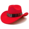 Chapeau de cowboy rouge avec bande de drapeau américain et insigne d'aigle pour festival. - Taille unique / Rouge