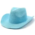 Chapeau de paille tissé bleu clair style cowboy occidental extérieur respirant soleil - Taille unique / Bleu ciel